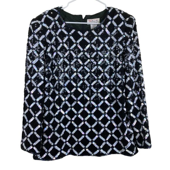 Talbots Tops - Talbots Womens Sz L Silk Sequin Dressy Beaded Top Blouse Evening Formal Wedding